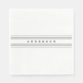 Serviette En Papier Votre texte personnalisé & Rayures Modernes | Noir (Devant)