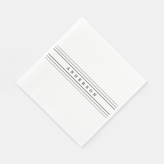 Serviette En Papier Votre texte personnalisé & Rayures Modernes | Noir (Coin)