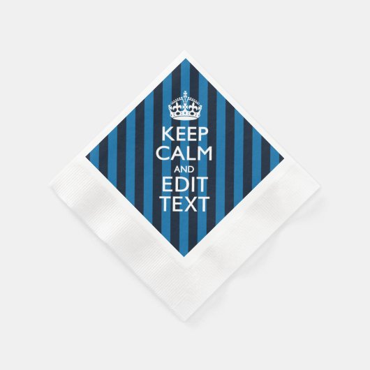 Serviette En Papier Votre texte sur Garder Calme Bleu Stripes (Coin)
