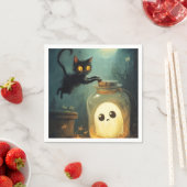 Serviette En Papier Vous avez - Chat d'Halloween et fantôme (En situation)