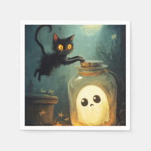 Serviette En Papier Vous avez - Chat d'Halloween et fantôme