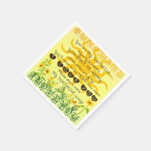 Serviette En Papier Vous êtes My Sunshine avec Fleurs en Jaune (Coin)