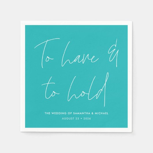 Serviette En Papier Vows de Calligraphie moderne Mariage Turquoise (Devant)