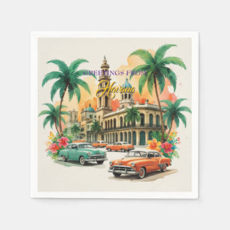 Serviette En Papier Voyage Cuba vintage - Salutations de La Havane