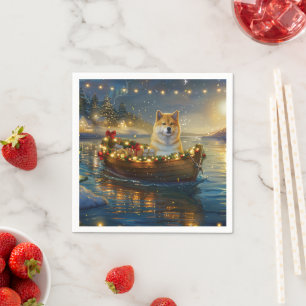 Serviette En Papier Voyage de fête de Noël de l'Akita américain