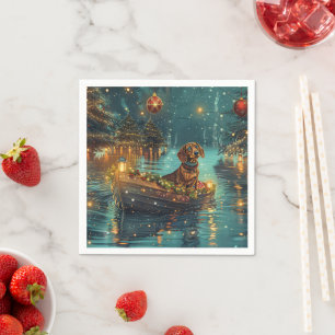 Serviette En Papier Voyage de Noël festif du teckel