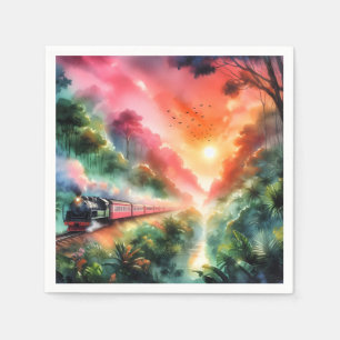 Serviette En Papier Voyage en train au coucher de soleil tropical aqua