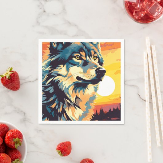 Serviette En Papier Voyage impressionniste de loup majestueux (En situation)