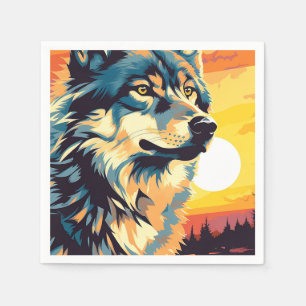 Serviette En Papier Voyage impressionniste de loup majestueux