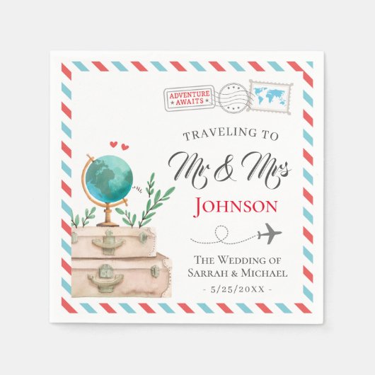 Serviette En Papier Voyager à M. et Mme Voyage Destination Mariage (Devant)