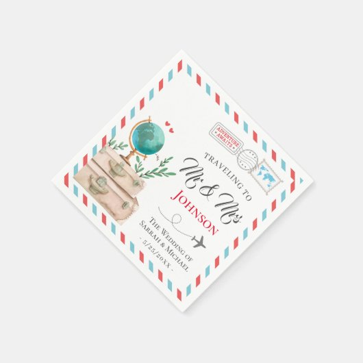 Serviette En Papier Voyager à M. et Mme Voyage Destination Mariage (Coin)