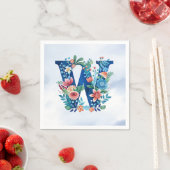 Serviette En Papier "'W' ornate blue monogram" (En situation)