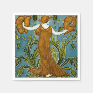 Serviette En Papier Walter Crane Art nouveau jeune fille au coquelicot