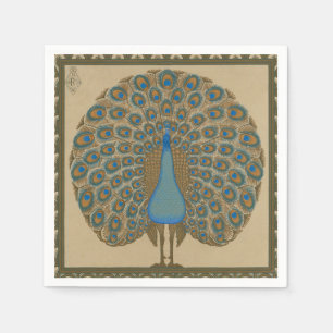 Serviette En Papier Walter Crane Or Peacock Bleu Art Vintage