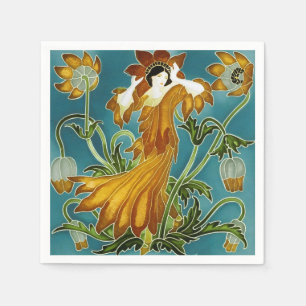 Serviette En Papier Walter Crane Tulipe Orange Art Nouveau Floral