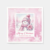Serviette En Papier Warm Winter Forest Pink Snowman Christmas Napkins (Devant)