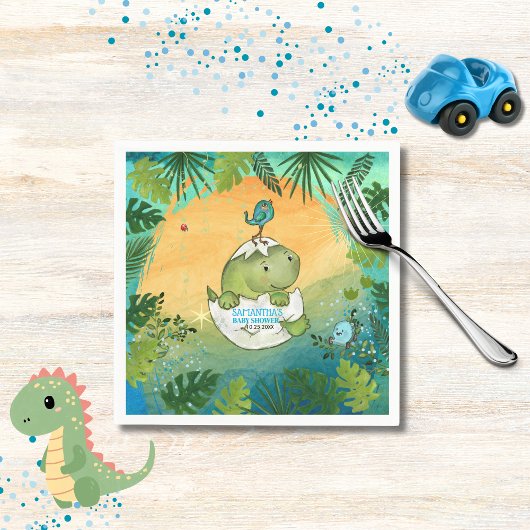 Serviette En Papier Watercolor Aqua Green Dinosaur Party 