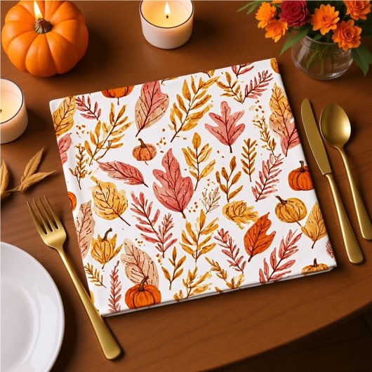 Serviette En Papier Watercolor Autumn Leaves Thanksgiving Napkins