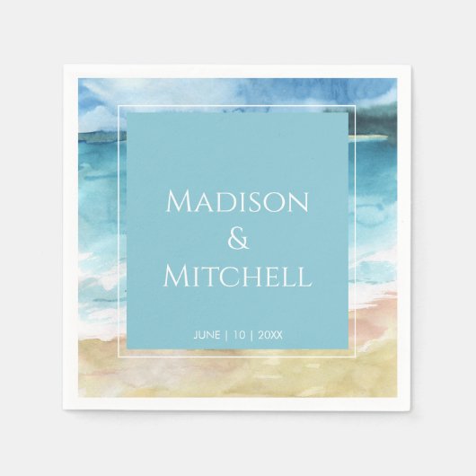 Serviette En Papier Watercolor Beach Ocean Destination Mariage (Devant)