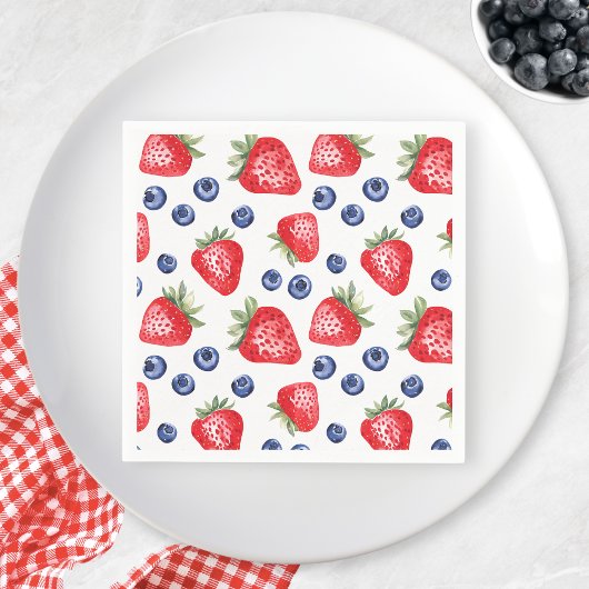 Serviette En Papier Watercolor Berries Motif Fraise Summer Party