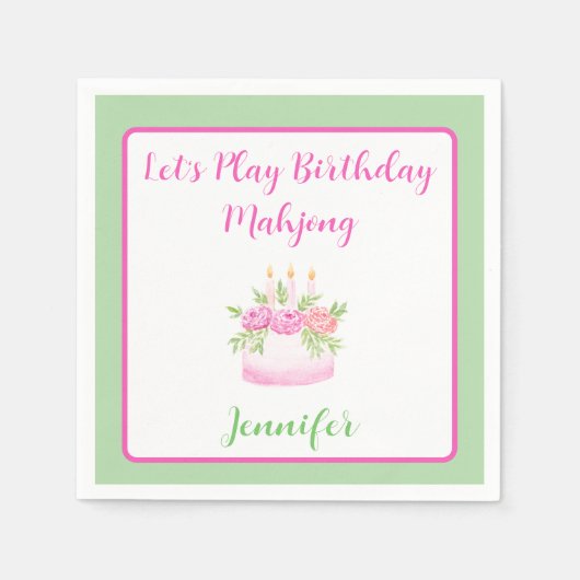 Serviette En Papier Watercolor Birthday Cake Mahjong PERSONALIZE Green (Devant)