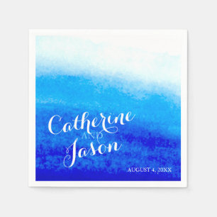 Serviette En Papier Watercolor Blue Beach Wedding Personnalisé