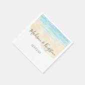 Serviette En Papier Watercolor Blue Beach Wedding Réception (Coin)