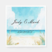 Serviette En Papier Watercolor Blue Ocean Beach Wedding (Devant)
