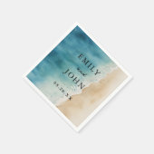 Serviette En Papier Watercolor Blue Ocean Sand Beach Wedding (Coin)