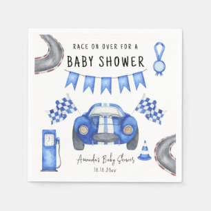 Serviette En Papier Watercolor Blue Race Car Baby shower