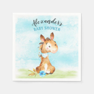 Serviette En Papier Watercolor Boy Horse Baby shower Farm