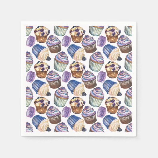 Serviette En Papier Watercolor cupcakes (Devant)