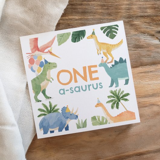 Serviette En Papier Watercolor Dinosaur fête d'anniversaire