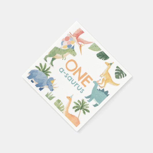 Serviette En Papier Watercolor Dinosaur fête d'anniversaire (Coin)