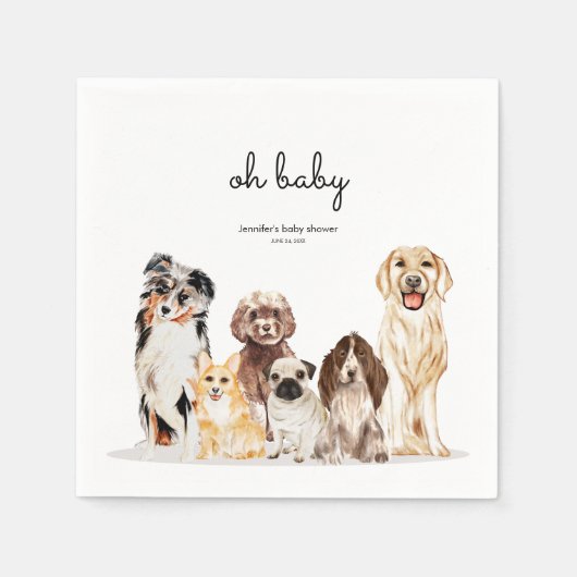 Serviette En Papier Watercolor Dog Party oh baby (Devant)