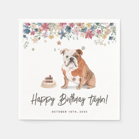 Serviette En Papier Watercolor English Bulldog Merci d'anniversaire (Devant)