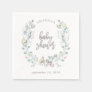 Serviette En Papier Watercolor Floral Botanique Wreath   Baby shower