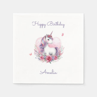 Serviette En Papier Watercolor Floral Unicorn Magique fête d'anniversa