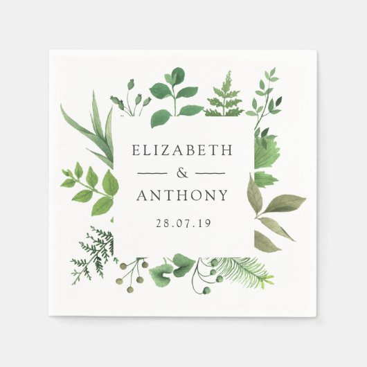 Serviette En Papier Watercolor Forest Greenery Mariage (Devant)