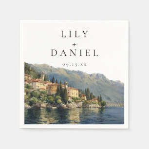 Serviette En Papier Watercolor Lake Côme Italie Destination Mariage