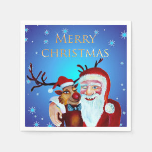 Serviette En Papier Watercolor Magical Santa Claus Smiling Rudolph