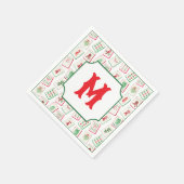 Serviette En Papier Watercolor Mahjong Red & Green Christmas Monogram (Coin)