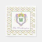 Serviette En Papier Watercolor Mardi Gras Monogram Crest (Devant)