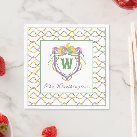 Serviette En Papier Watercolor Mardi Gras Monogram Crest