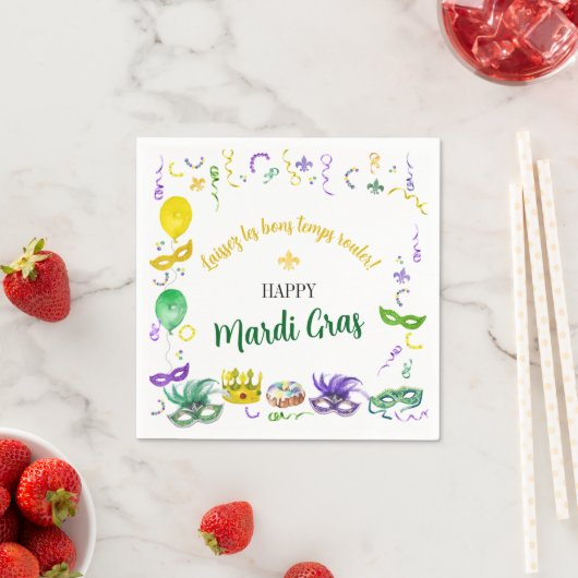 Serviette En Papier Watercolor Mardi Gras Objects Party (En situation)