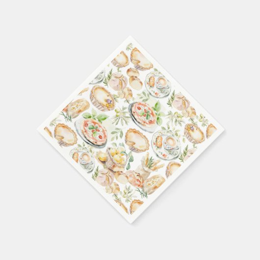 Serviette En Papier Watercolor Mediterranean Food Pattern (Coin)