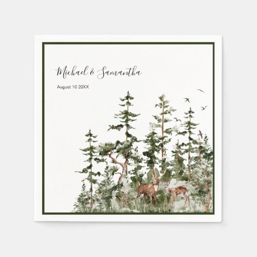 Serviette En Papier Watercolor Mountain Forest Mariage rustique (Devant)