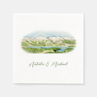 Serviette En Papier Watercolor Mountain Scene Cocktail Napkin