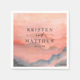 Serviette En Papier Watercolor Mountain Sunset Rustique Mariage