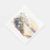 Serviette En Papier Watercolor Ocean Beach avec fleurs (Coin)